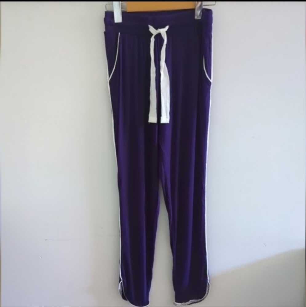 AMBRIELLE |  Women's Purple/White Drawstring Straight Leg Pajama Pants